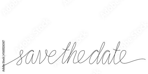 Save the date - continues line quote. Vector stock illustration isolated on white background for invitation, poster, banner. Editable stroke. 