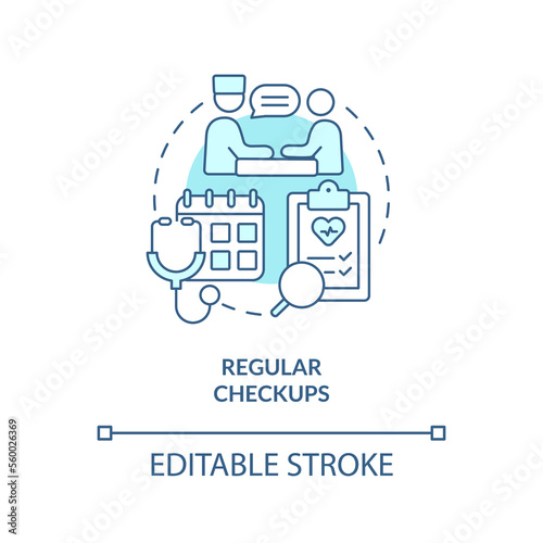 Regular checkup blue concept icon. Doctor appointment. Chronic disease management abstract idea thin line illustration. Isolated outline drawing. Editable stroke. Arial, Myriad Pro-Bold fonts used