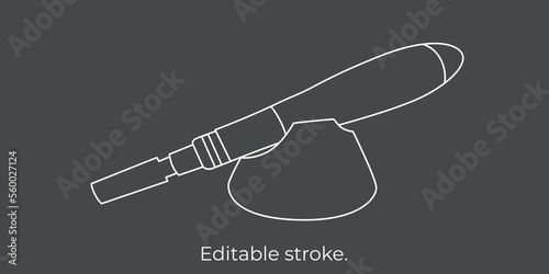Derma roller, dermapen or mesopen line icon for face treatment. Vector stock illustration isolated on black background. Editable stroke.  photo