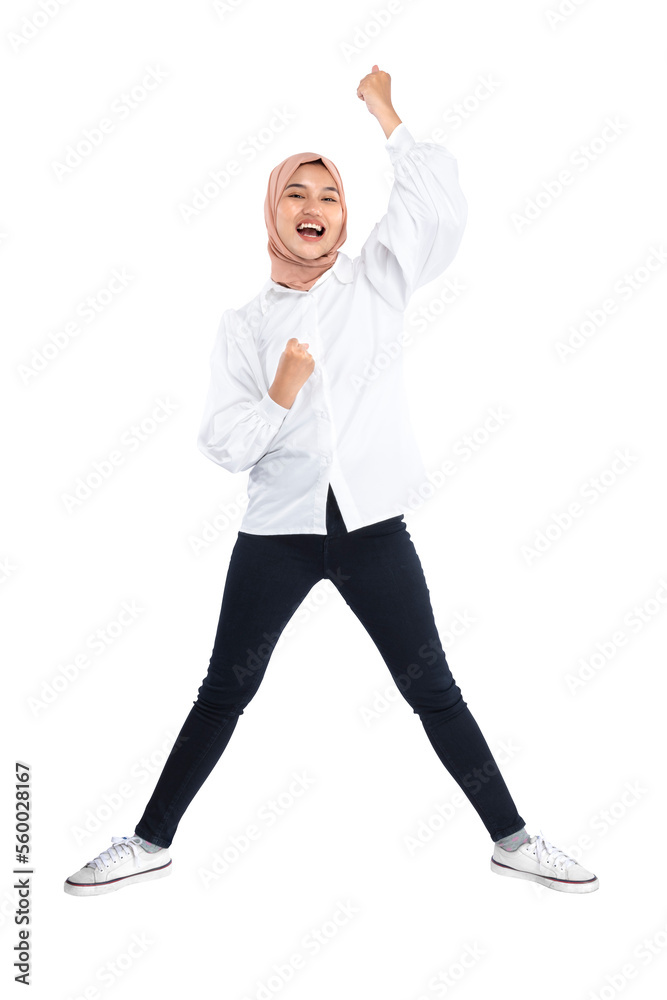Asian Muslim woman in a headscarf with an excited expression Asian Muslim woman in a headscarf with an excited expression