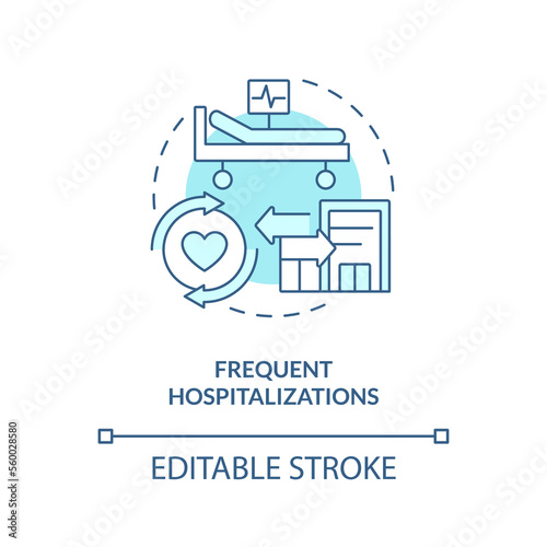Frequent hospitalization blue concept icon. Chronic care management challenge abstract idea thin line illustration. Isolated outline drawing. Editable stroke. Arial, Myriad Pro-Bold fonts used