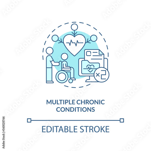 Multiple chronic conditions blue concept icon. Chronic care management challenge abstract idea thin line illustration. Isolated outline drawing. Editable stroke. Arial, Myriad Pro-Bold fonts used