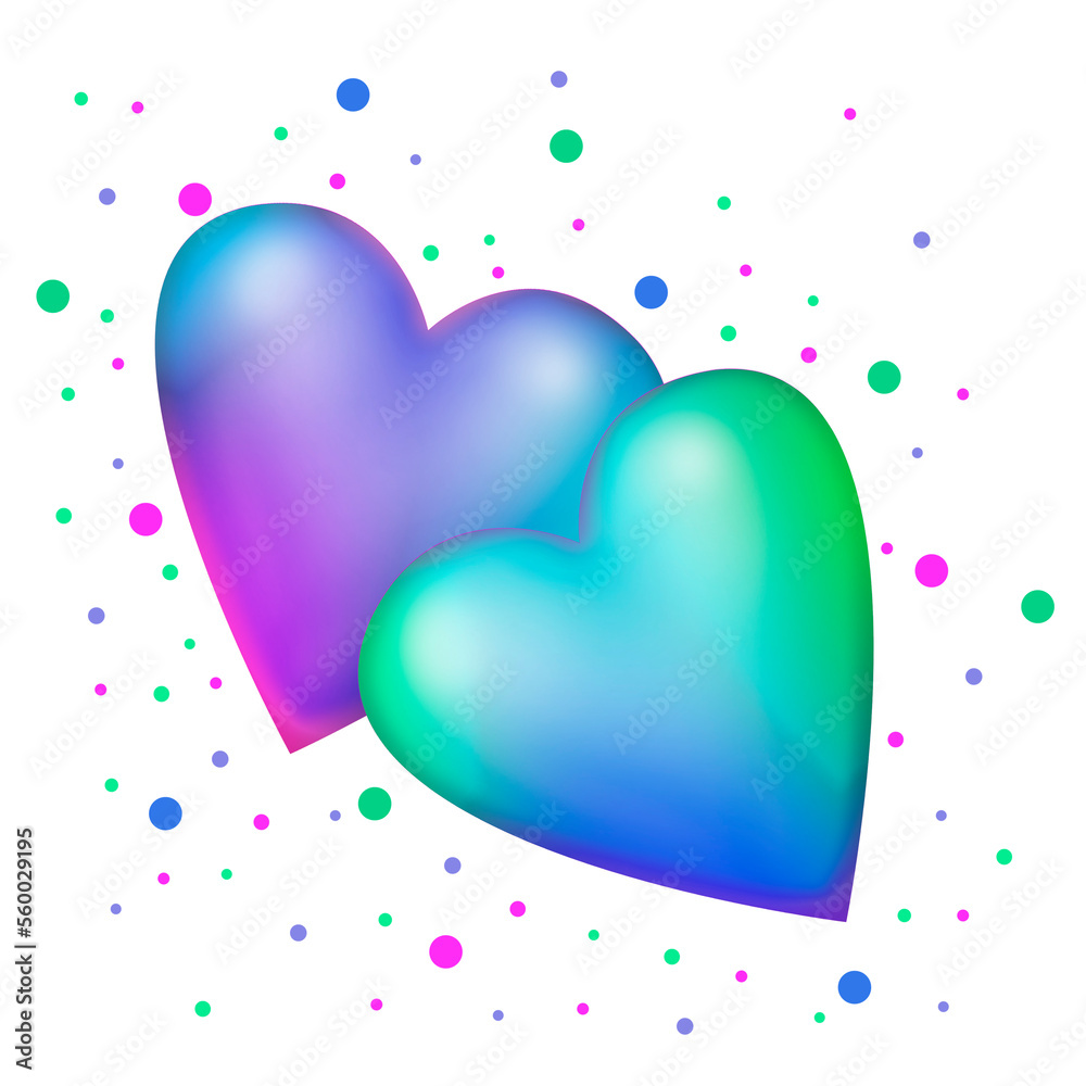 Two blue hearts as a symbol of love for the holiday of Valentine's day isolated on a white background.