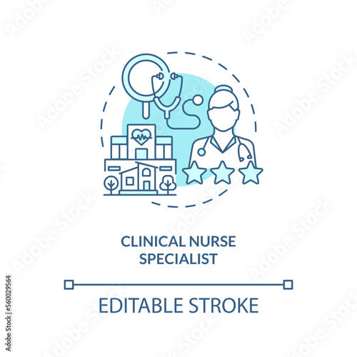 Clinical nurse specialist blue concept icon. Chronic care management provider abstract idea thin line illustration. Isolated outline drawing. Editable stroke. Arial, Myriad Pro-Bold fonts used