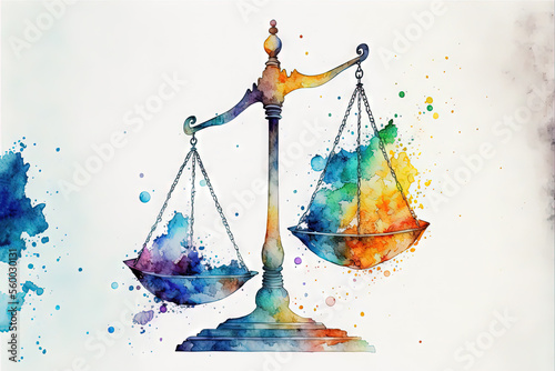 Photographie Scales of justice illustration. Watercolour style