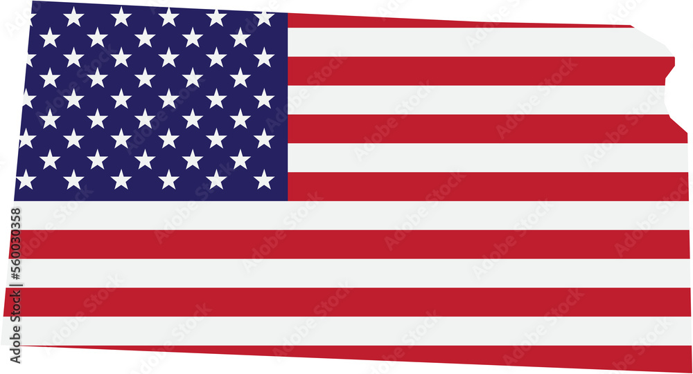 outline drawing of north dakota state map on usa flag. outline drawing of north dakota state map on usa flag.