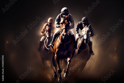 Photographie horse racing, beautiful 3d design for You project. Ai Generative