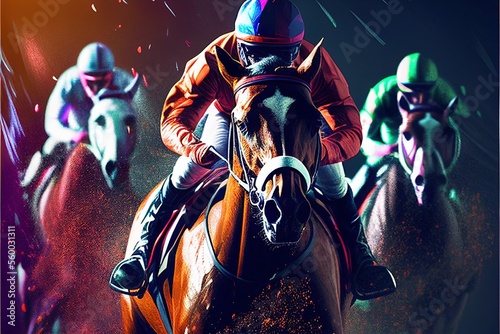 Tablou canvas horse racing, beautiful 3d design for You project. Ai Generative