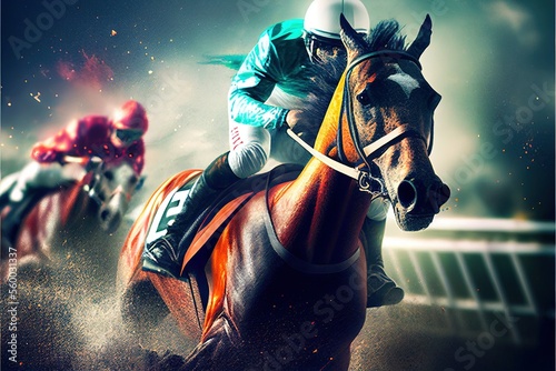 horse racing, beautiful 3d design for You project. Ai Generative photo
