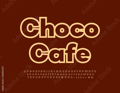 Vector bright signboard Choco Cafe with modern Font. Artistic Alphabet Letters, Numbers and Symbols