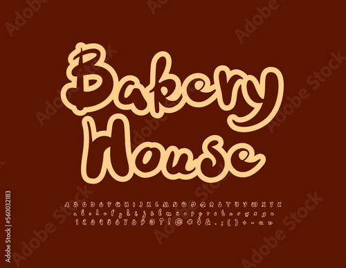 Vector modern Emblem Bakery House. Bright handwritten Font. Artistic Alphabet Letters and Numbers
