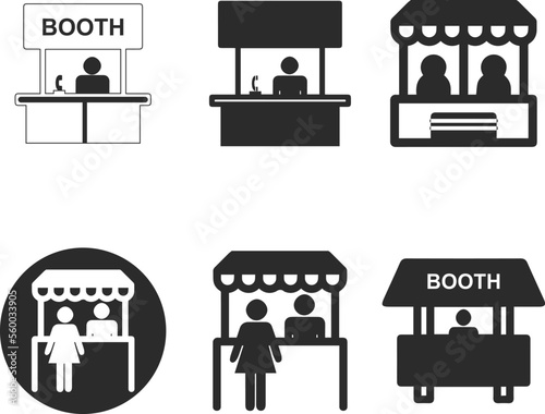 Booth icon set, promo stand icon set black vector