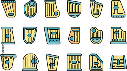 Kantele icons set outline vector. Music acoustic. Chord culture color flat