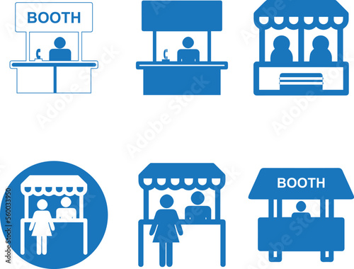 Booth icon set, information booth icon set blue vector