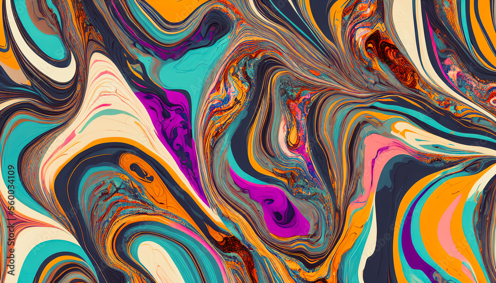 Obraz premium Twisted textures of waves and ribbons in majestic colors, abstract. Generative AI