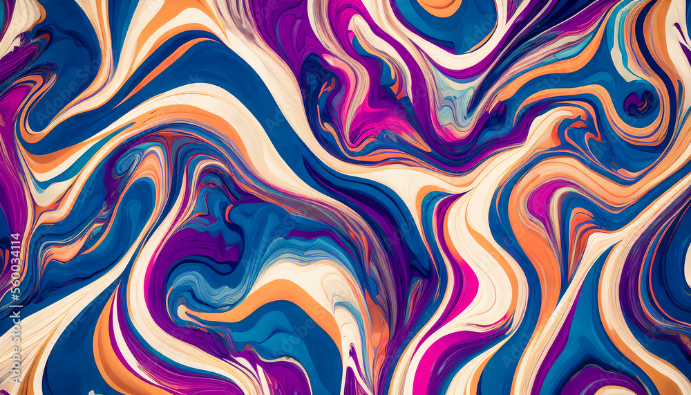 Twisted textures of waves and ribbons in majestic colors, abstract. Generative AI