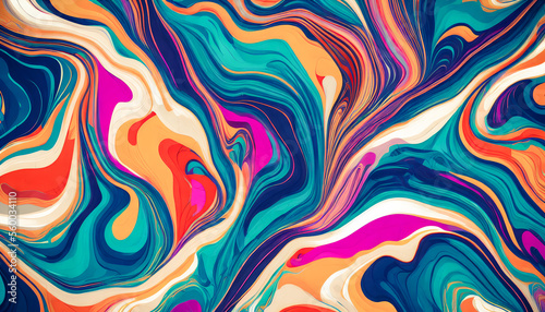 Twisted textures of waves and ribbons in majestic colors, abstract. Generative AI