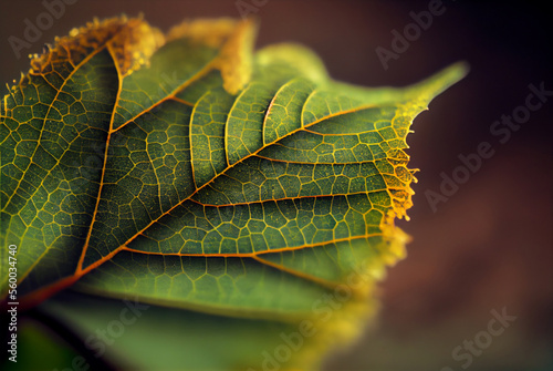 Nature's intricate patterns on the surface of a leaf. AI-Assisted Image photo