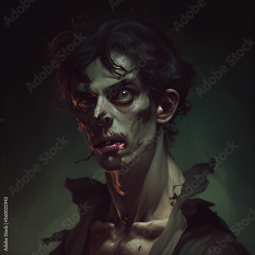 Zombie Undead Rotten Corpses Malevolent Enemy DND Roleplaying Character Monster Middle Young Male RPG Quest Caravaggio Style Concept Painting Generative AI Tools Technology illustration