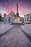 Catania, Sicily, Italy. Cityscape image of Duomo Square in Catania, Sicily with Cathedral of Saint Agatha at sunrise.