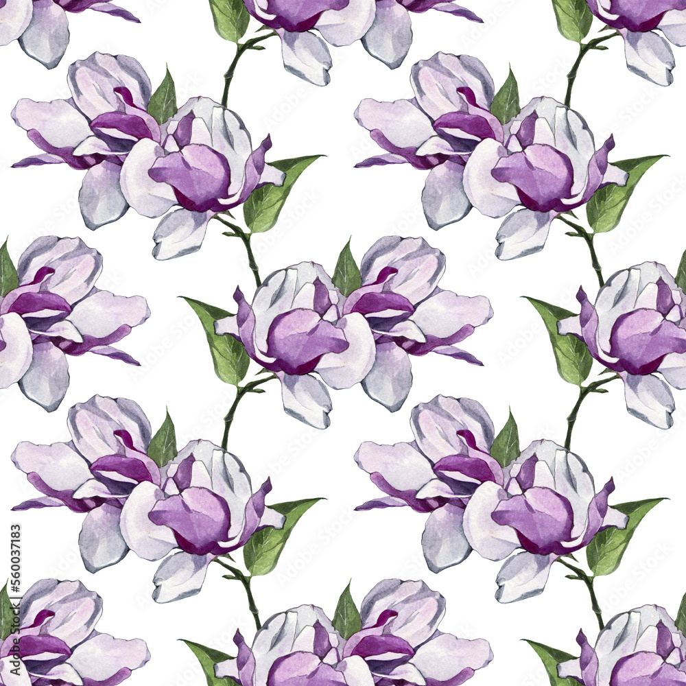 Seamless Watercolor Hand Drawn Magnolia Flowers Pattern Seamless Watercolor Hand Drawn Magnolia Flowers Pattern
