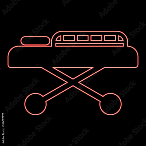 Neon medical bed Couch patient Hospital gurney intensive care red color vector illustration image flat style