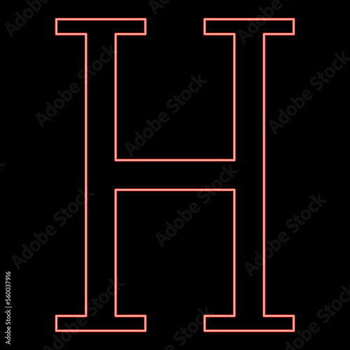 Neon eta greek symbol capital letter uppercase font red color vector illustration image flat style