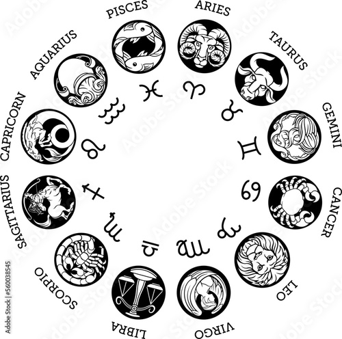 Astrological horoscope zodiac star signs icon symbols set