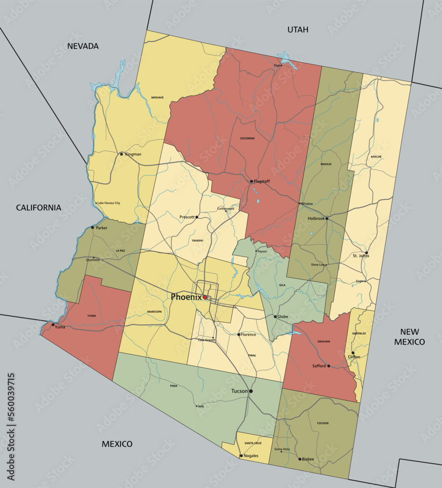 Arizona Highly Detailed Editable Political Map With Labeling Stock 1000 F 560039715 33tvMqsCfevINEq6hCQSHFvMSkmMNqkJ