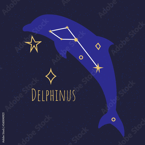 Constellation of delphinus, dolphin star shape