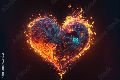 beautiful and abstract burning heart for a passionate valentines card, generative ai