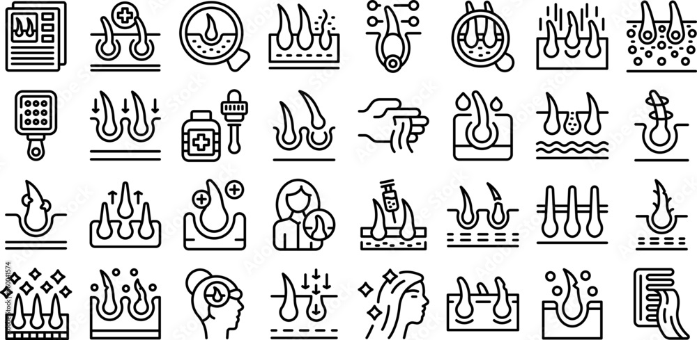 Trichologist icons set outline vector. Medical hair. Clinic treatment
