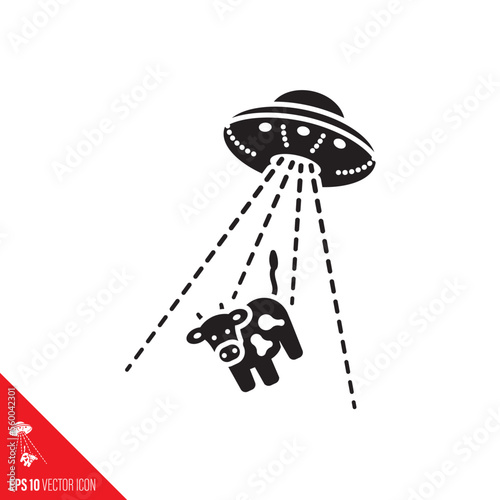 UFO abducting cow vector icon