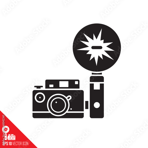 Vintage camera and flash vector icon
