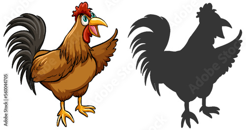 Cartoon chicken with its silhouette