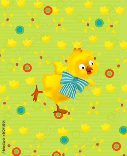 cartoon easter chicken on the meadow illustration