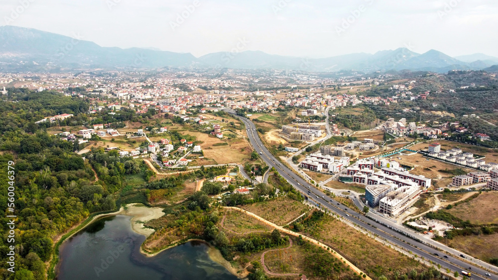 Aerial drone view of Tirana, Albania