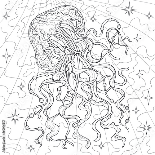 Jellyfish.Coloring book antistress for children and adults. Illustration isolated on white background.Zen-tangle style. Hand draw