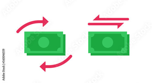 Exchange money currency icon vector pictogram illustration simple design graphic, cash conversion transaction financial service symbol clipart, funds swap rotation, monetary turnover circulation cycle