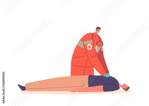 Cardiopulmonary Resuscitation, Cpr Emergency Aid. Artificial Ventilation Effort to Critical Patient Vector Illustration