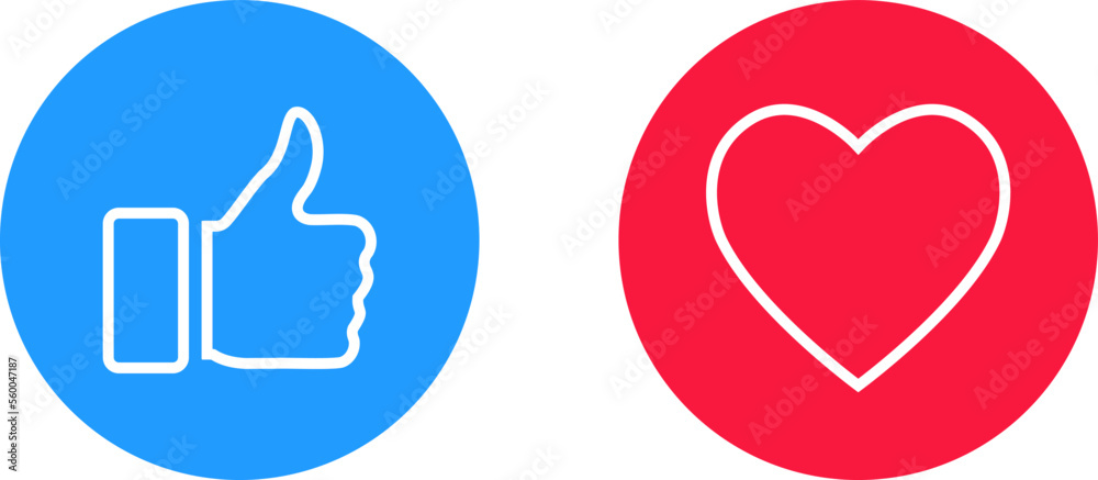 Thumb up and heart icon. Vector like and love icon button symbol for web site design, logo, ui.