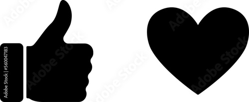 Thumb up and heart icon. Vector like and love icon button symbol for web site design, logo, ui.