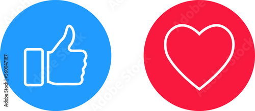 Thumb up and heart icon. Vector like and love icon button symbol for web site design, logo, ui.