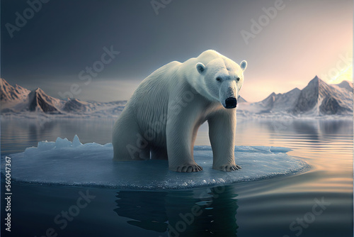 A polar bear suffering climate change - Generative AI