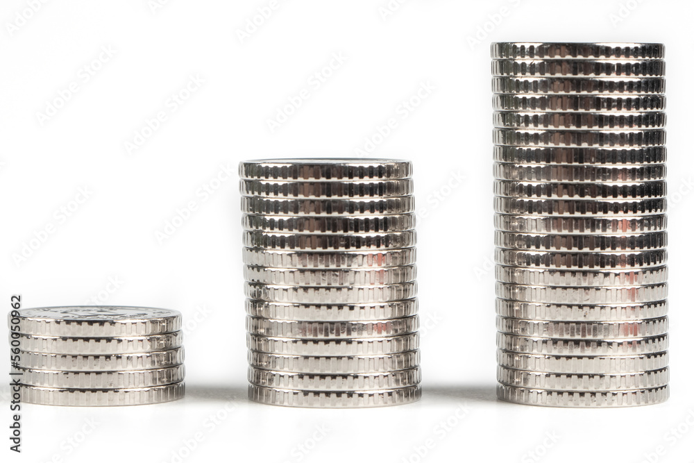 Stack of silver coins isolated on white background Stack of silver coins isolated on white background
