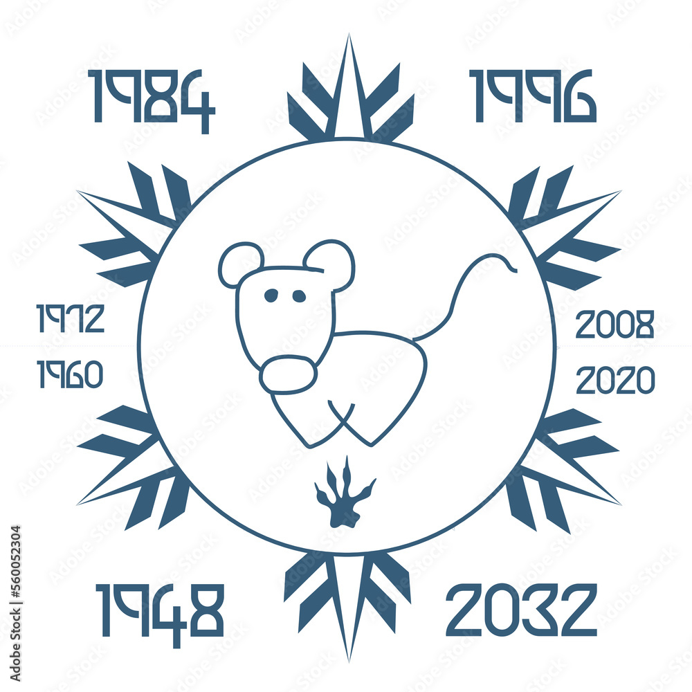 Rat zodiac sign logo. Astrological Chinese animal calendar. Years