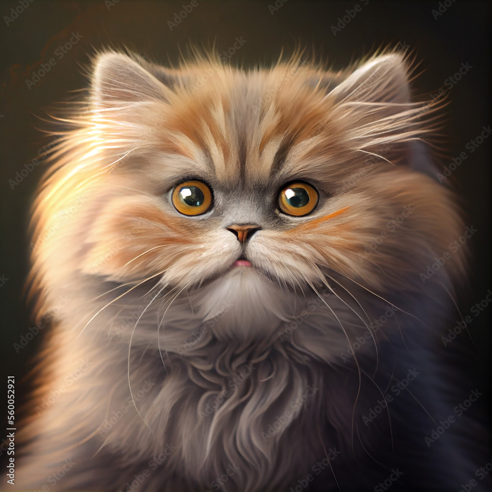 Portrait with Fluffy Cat. Generative AI Art. Persian cat.
