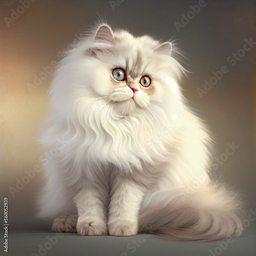 Portrait with Fluffy Cat. Generative AI Art. Persian cat. © Sci-Fi Agent