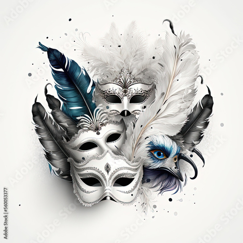 Carnival masks on white background, mardi gras, carnevale, Generative AI photo