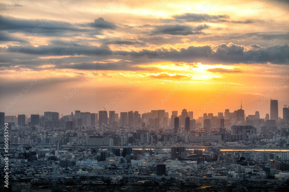 千葉県市川市　アイリンクタワー展望室から望む東京の夕景